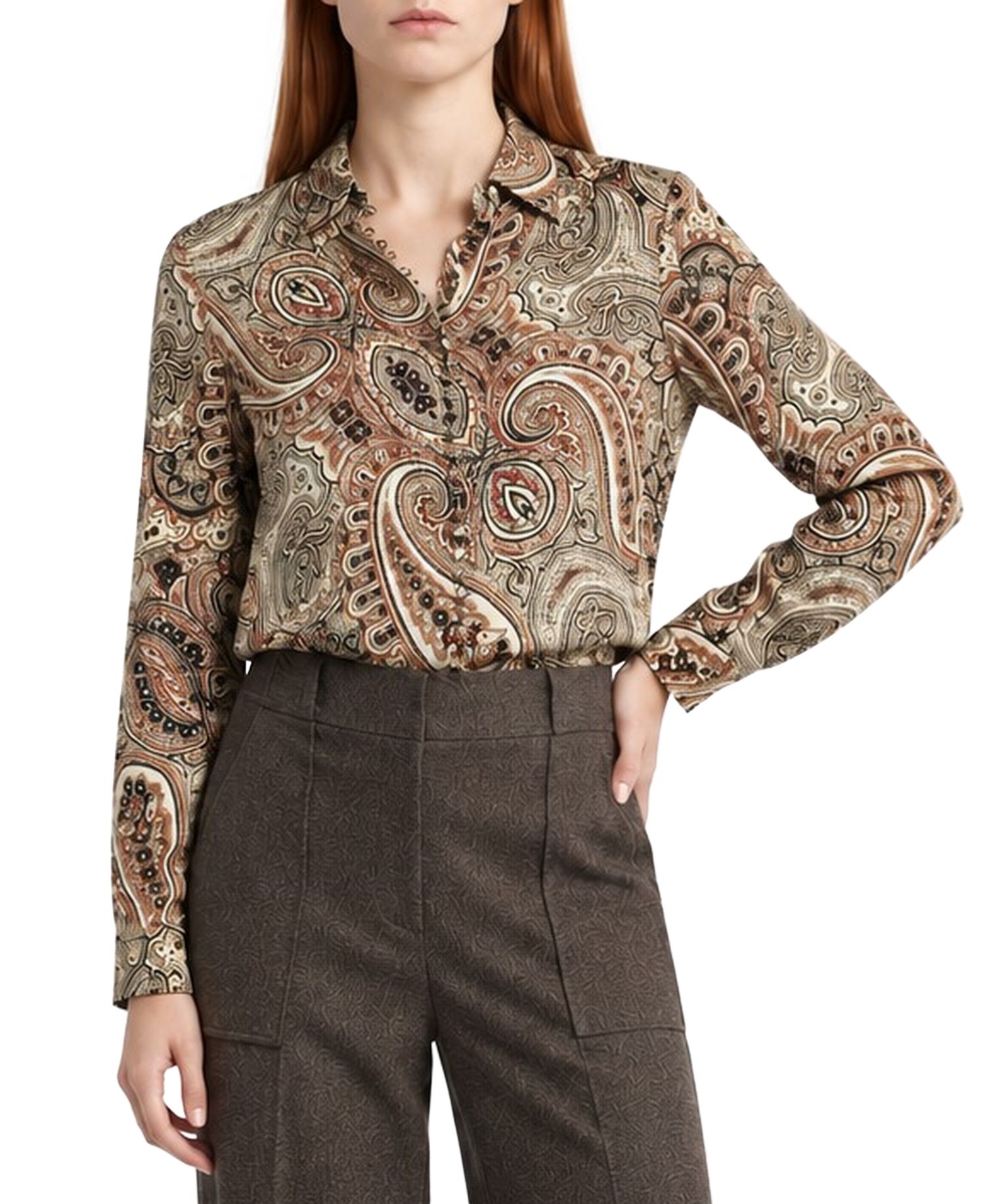 Women's Pria Silk-Blend Long-Sleeve Collared Blouse