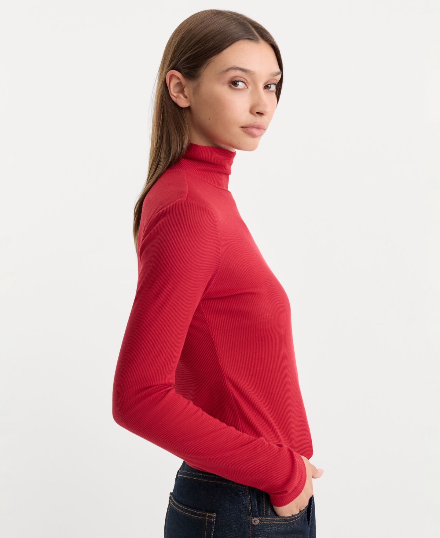 Женский топ Good American Sheer Ribbed Turtleneck, цвет: Чёрный — фото 5