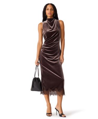Women's Mo Lace Ruched Mock Neck Midi Dress