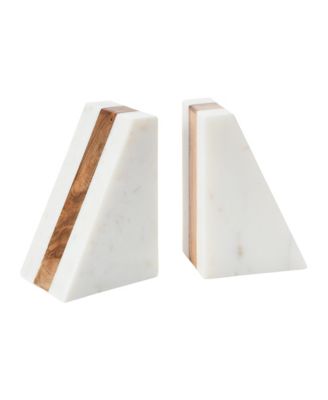 Marble Geometric Bookends with Wood Inlay