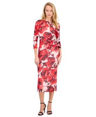 Women's Side-Ruched 3/4-Sleeve Midi Dress