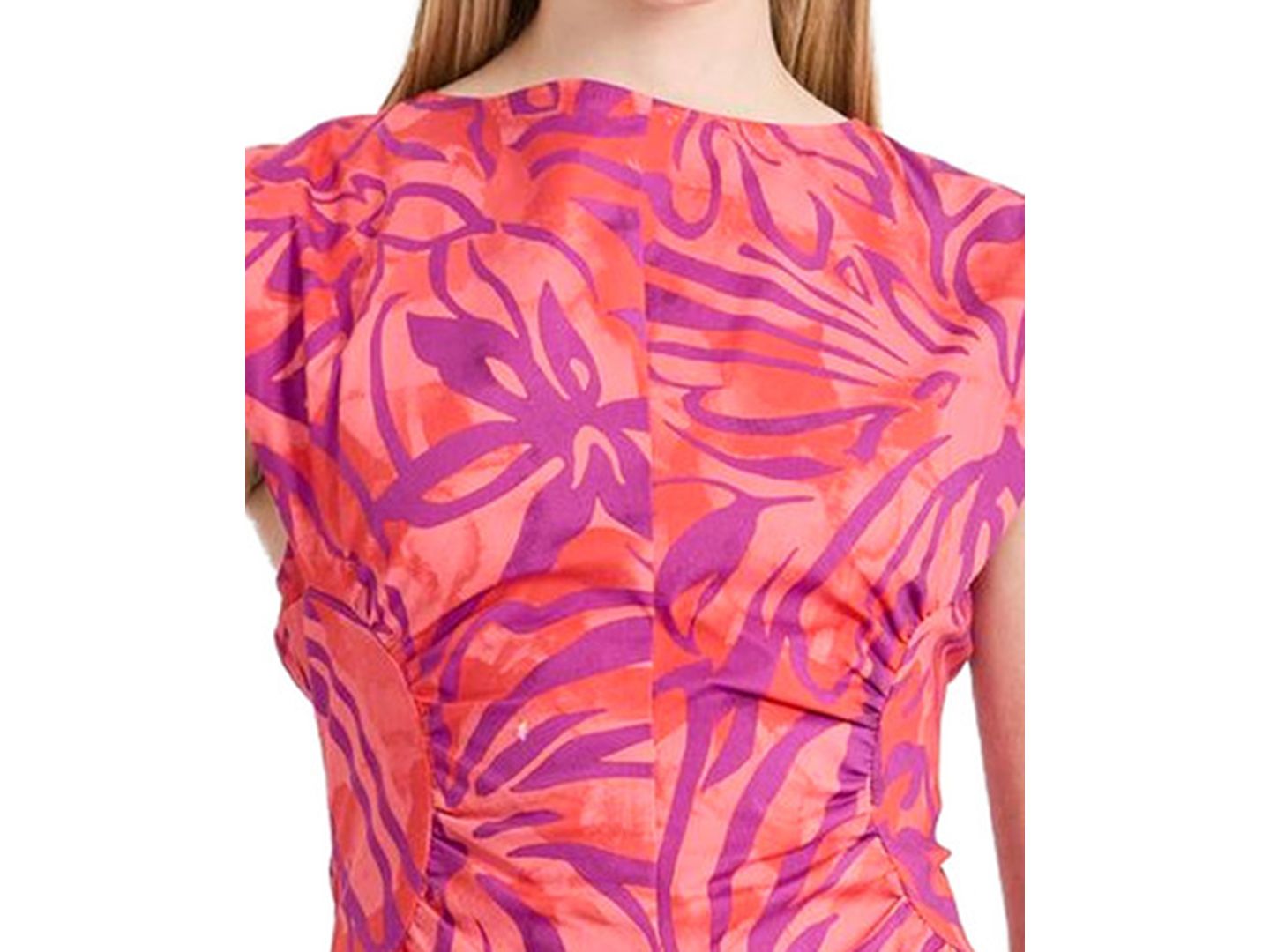 Женское платье Donna Morgan Extended-Shoulder Collared Mini Fit & Flare, цвет: Коралловый / Фиолетовый — фото 4