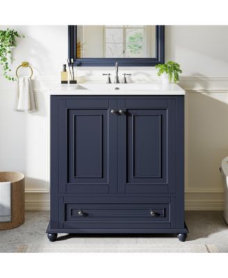 Bathroom Vanity with Ceramic Sink Combo, Solid Wooden Frame