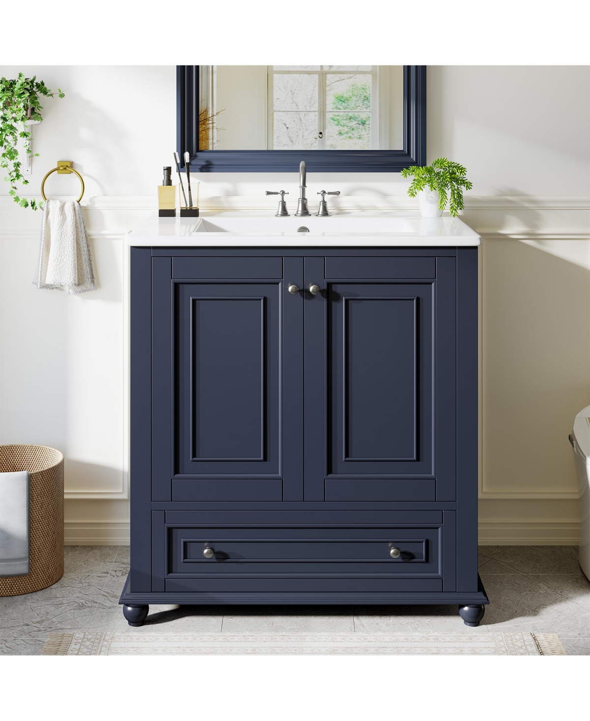 Tribesigns Bathroom Vanity with Ceramic Sink Combo, Solid Wooden Frame - Blue