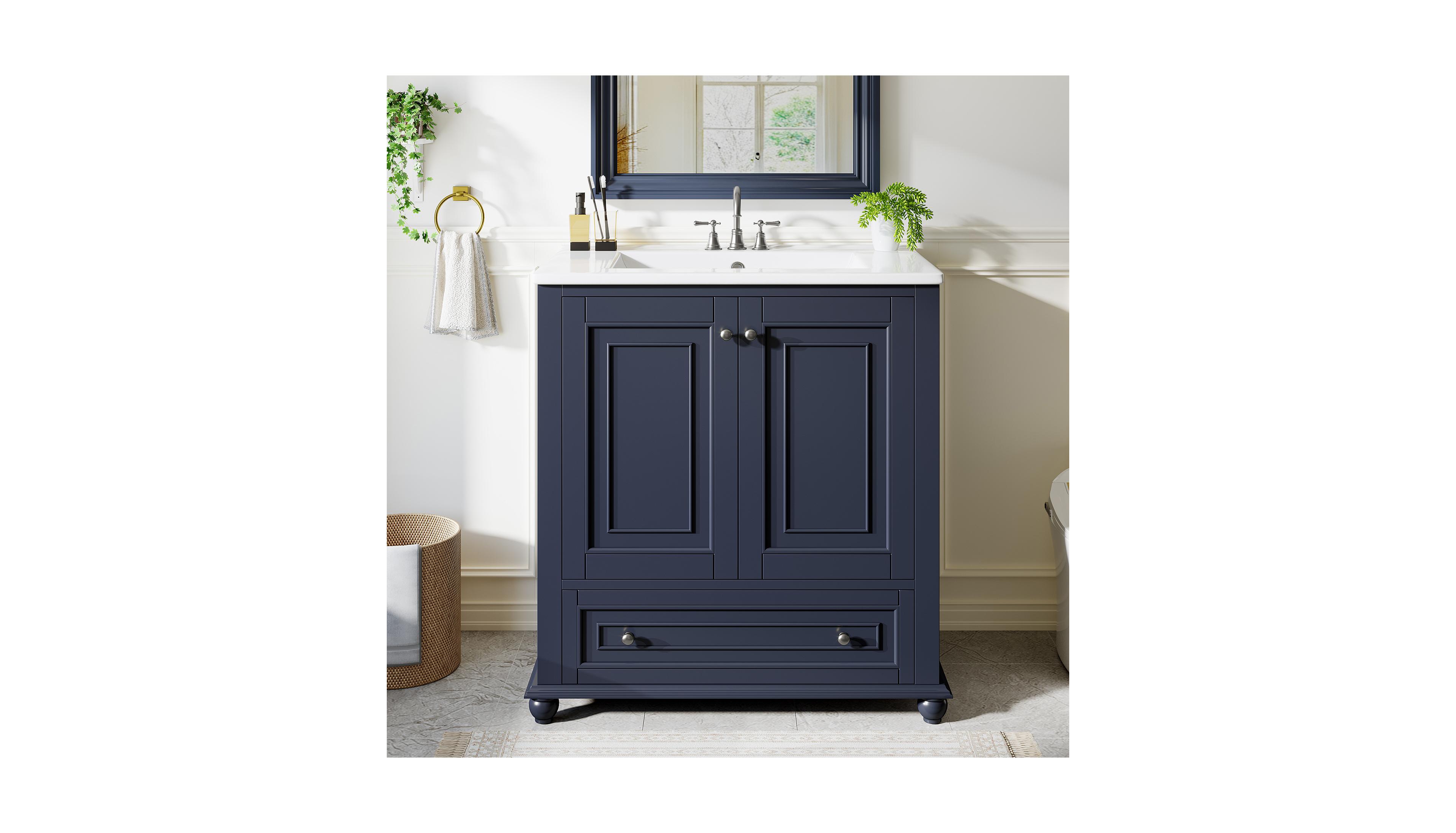 Tribesigns Bathroom Vanity with Ceramic Sink Combo, Solid Wooden Frame