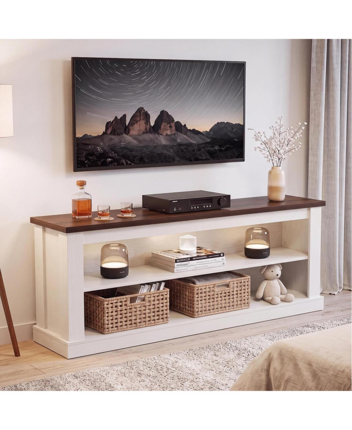 Tribesigns 63" Tv Stand for TVs up to 70", Rustic Television Stand with 2 Open Shelves, Wooden Entertainment Center