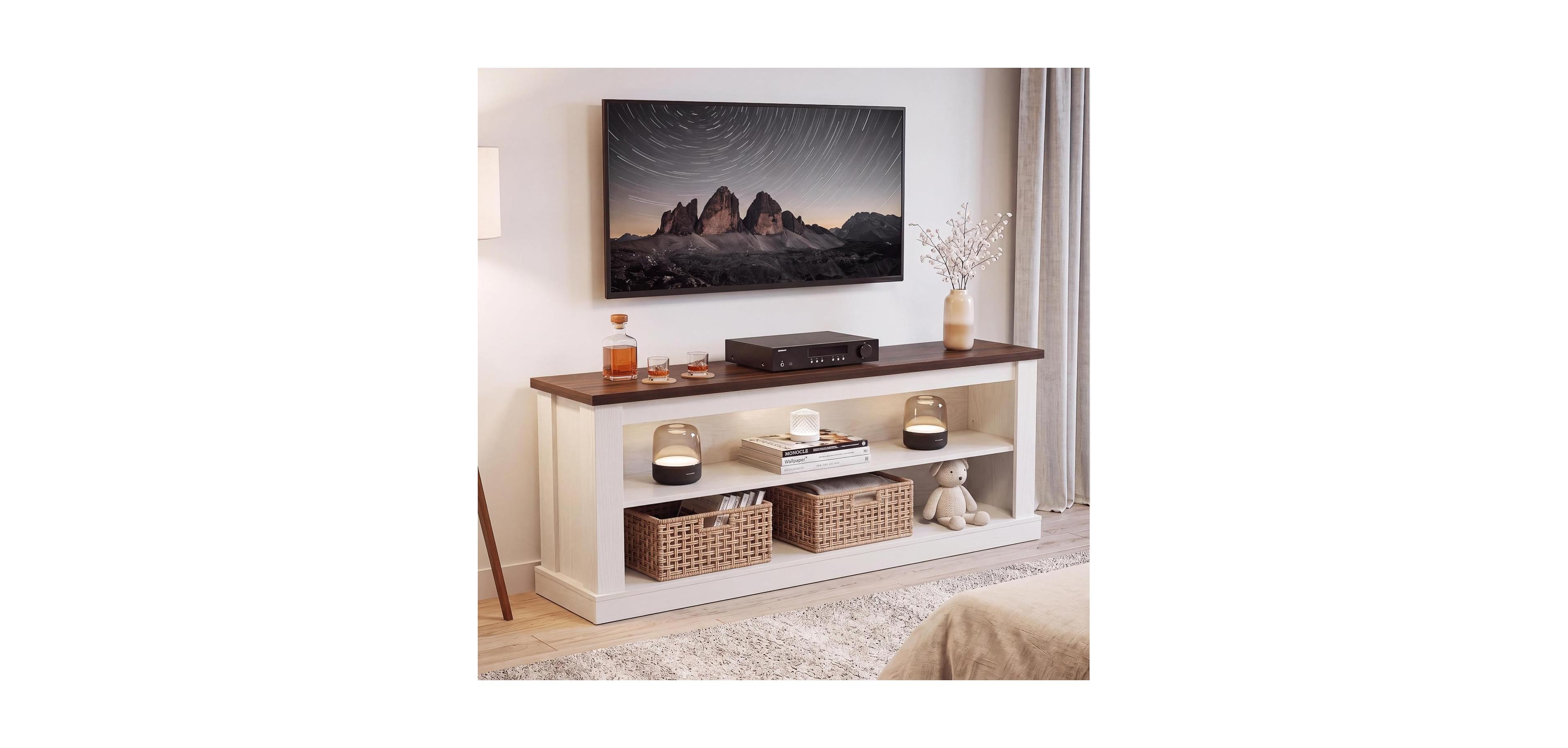 Tribesigns 63" Tv Stand for TVs up to 70", Rustic Television Stand with 2 Open Shelves, Wooden Entertainment Center
