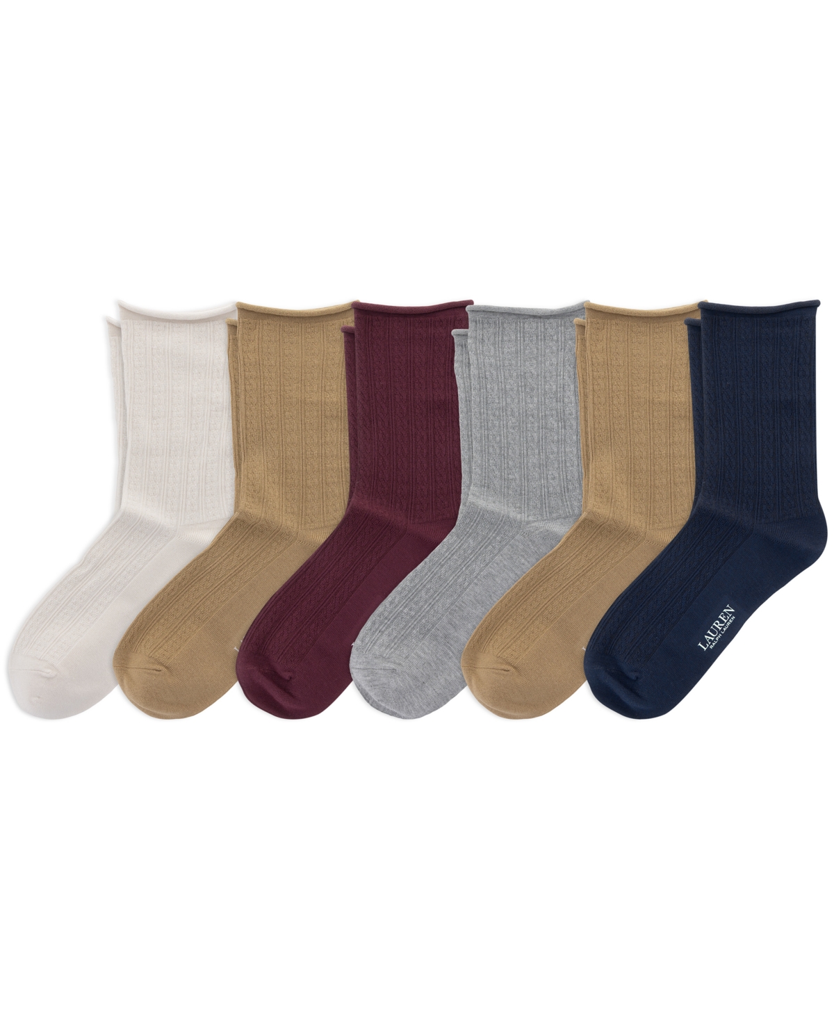 Lauren Ralph Lauren Women's Mini Cable-Knit Reinforced Heels and Toes Crew Socks, 6-Pack