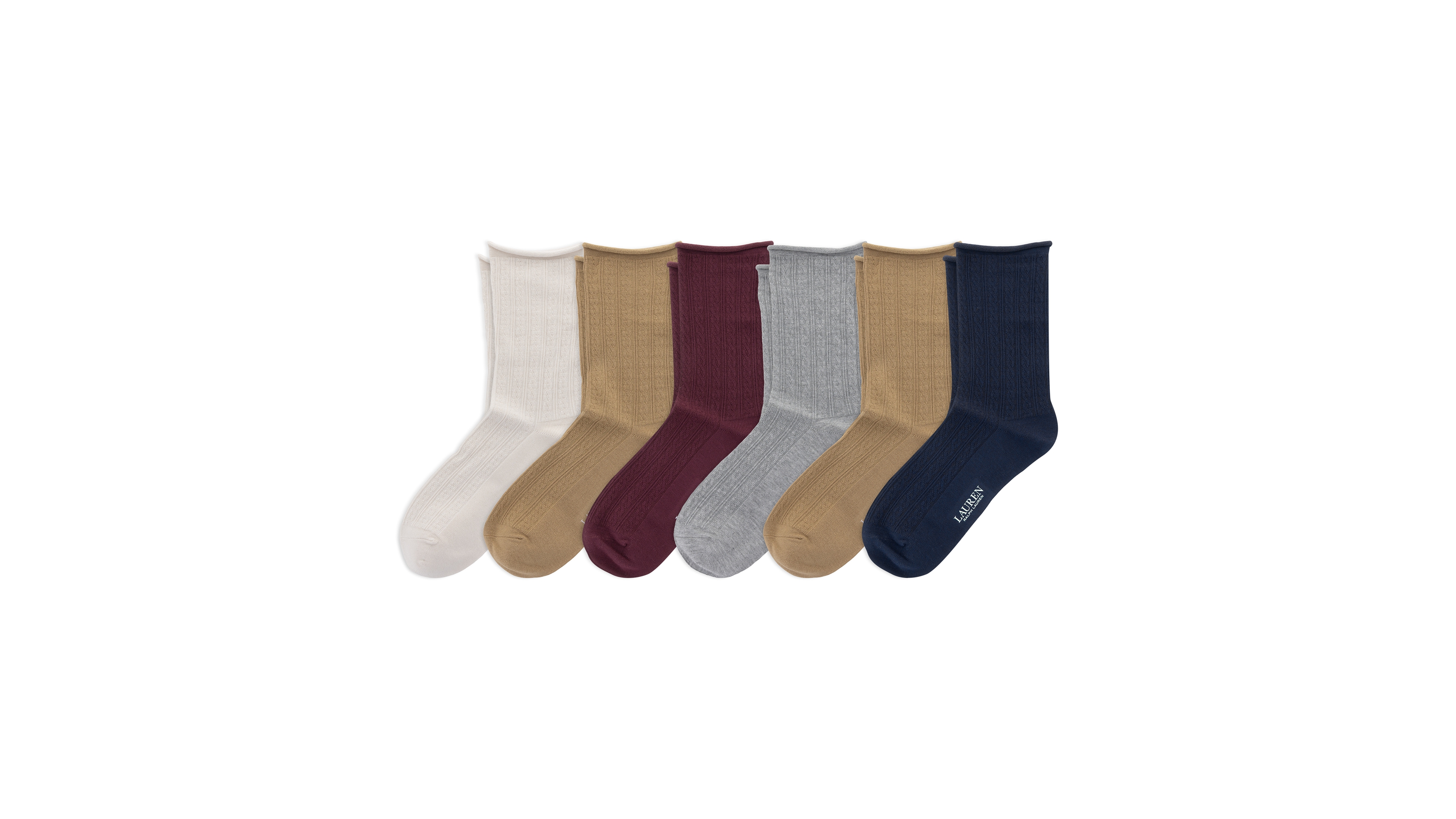 Lauren Ralph Lauren Women's Mini Cable-Knit Reinforced Heels and Toes Crew Socks, 6-Pack