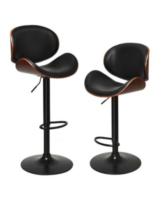 Set of 2 Adjustable Swivel PU Leather Bar Stools with Curved Footrest