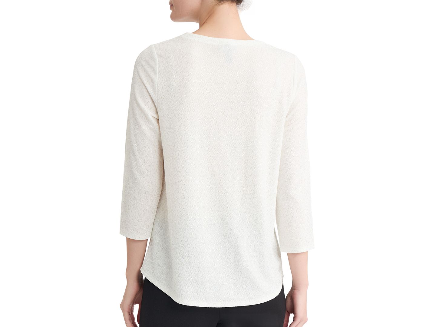 Женский топ Jones New York Petite 3/4-Sleeve V-Neck Metallic, цвет: Белый песочный / Золотой — фото 3