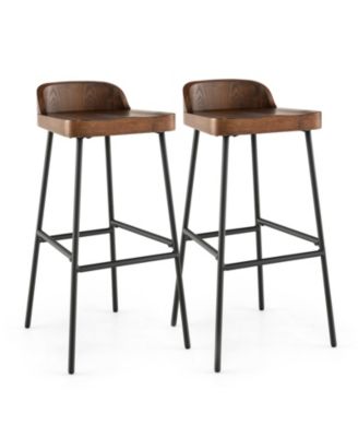 Set of 1/2 29 in Industrial Bar Stools with Low Back and Footrests-Set of 2