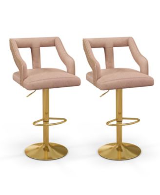 Set of 2 Bar Chairs with Footrest and 2-Layer Electroplated Metal Base