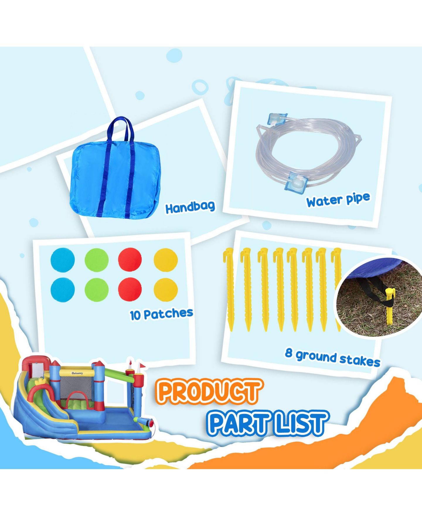 Детская игрушка SEVORLEY 6-in-1 Bounce Castle Inflatable Play Center with Water Slide, Water Pool & Water Gun, Ages 3-8, цвет: Синий — фото 6