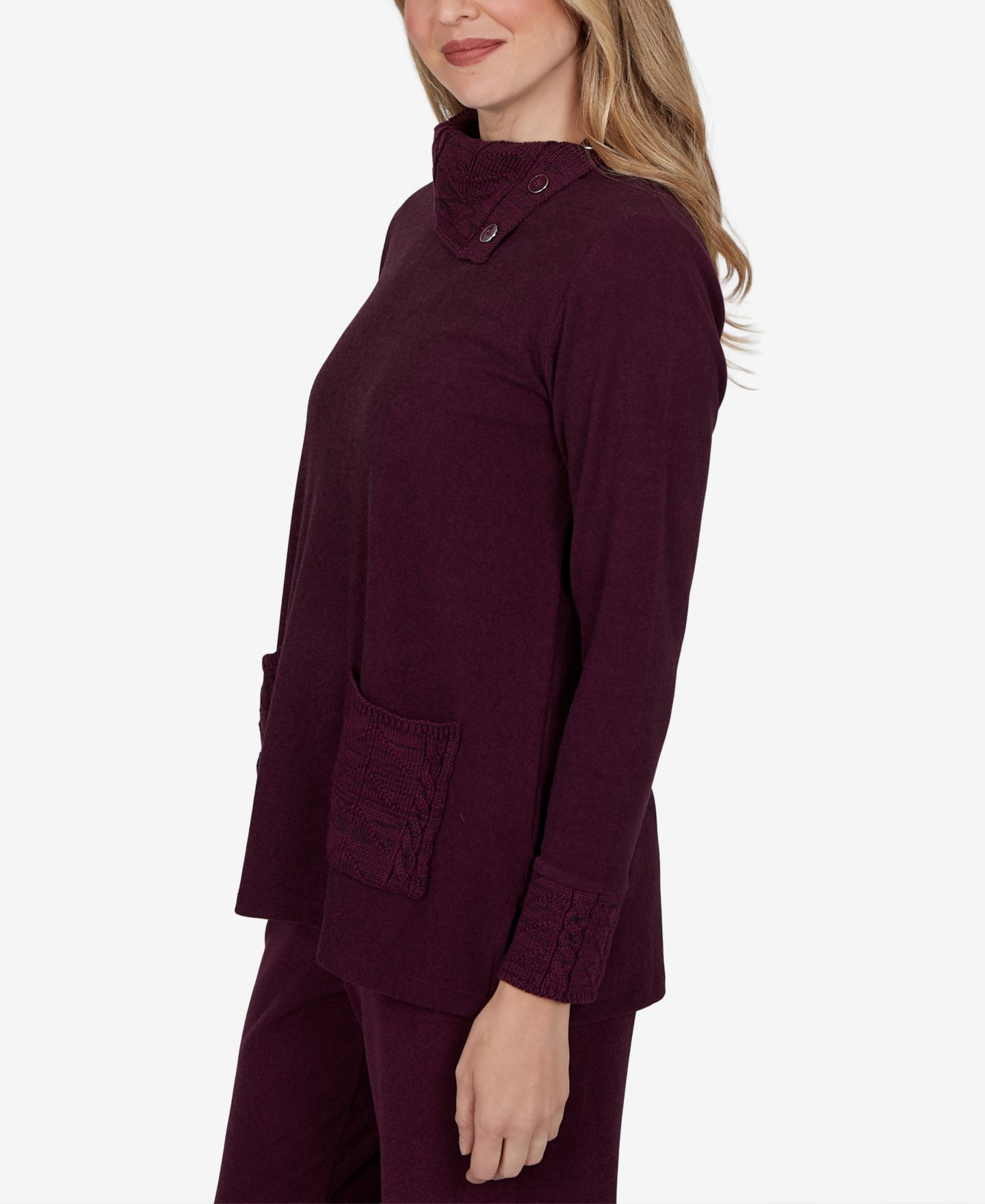Женский топ Ruby Rd. Petite Mock Neck Cable-Knit Long-Sleeve Tunic, цвет: Красное дерево — фото 3