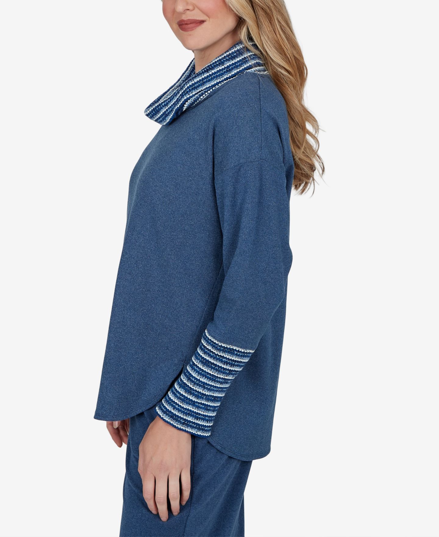 Женский свитер Ruby Rd. Petite Cowl Neck Fair Isle Long-Sleeve Pullover, цвет: Тёмный синий — фото 3