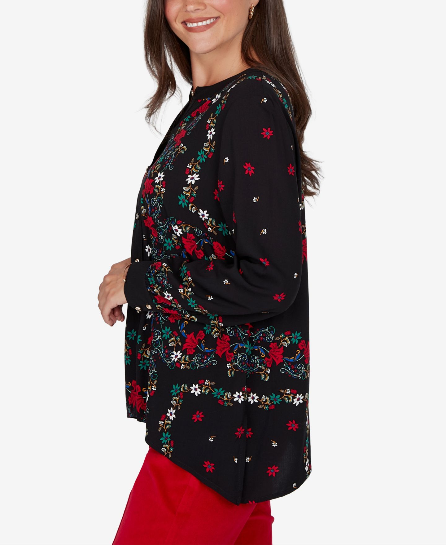 Женская блузка Ruby Rd. Petite Wov Floral Long-Sleeve, цвет: Чёрный разноцветный — фото 3