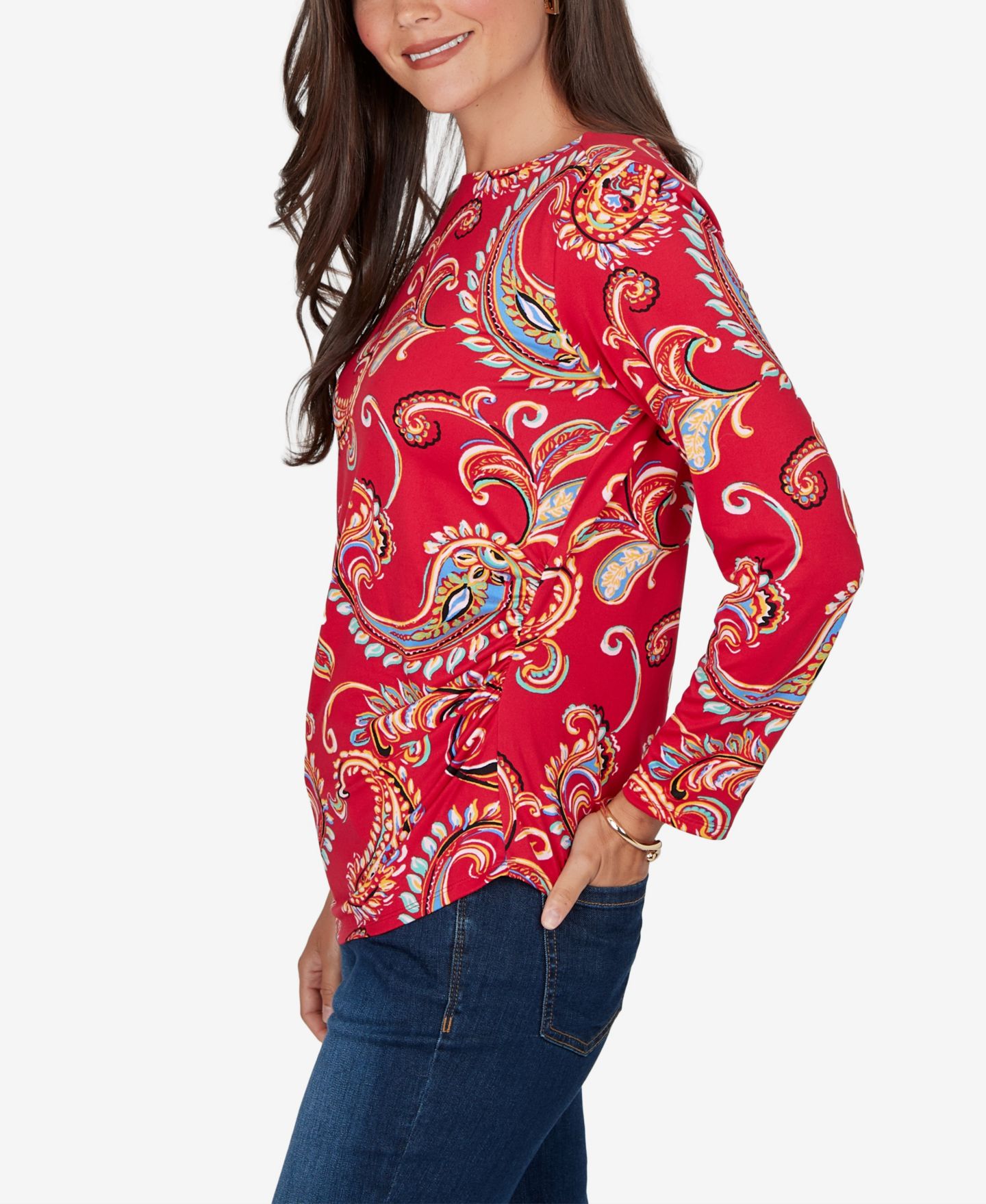 Женская блузка Ruby Rd. Petite Long-Sleeve Boat-Neck Paisley, цвет: Рубиновый разноцветный — фото 3