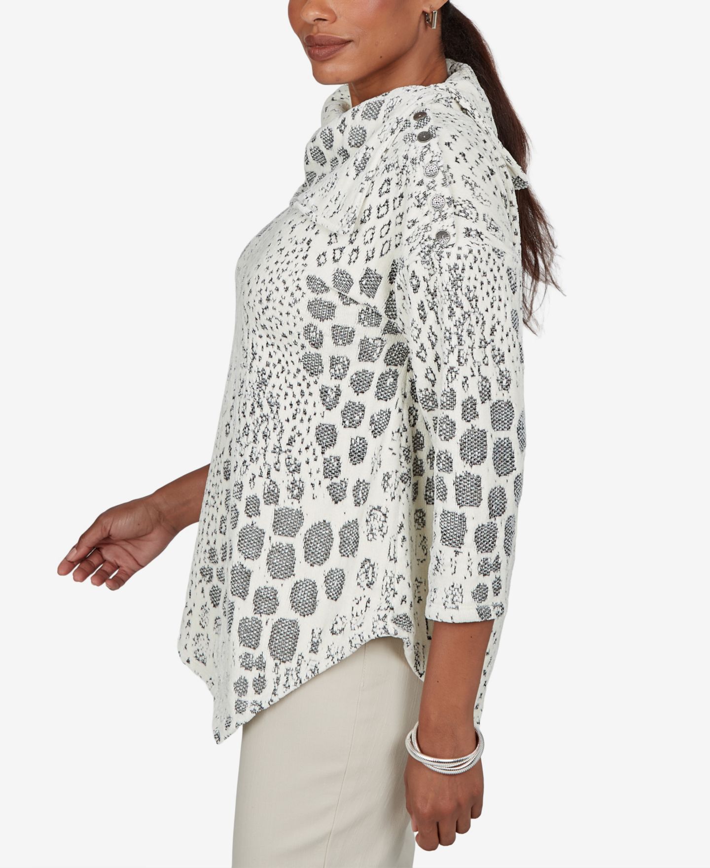 Женская блузка Ruby Rd. Petite Animal-Print Cowl-Neck 3/4-Sleeve, цвет: Слоновая кость — фото 3