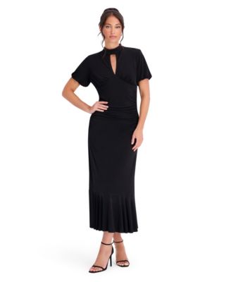 Women's Jersey Knit Keyhole-Mock-Neck Midi Dress
