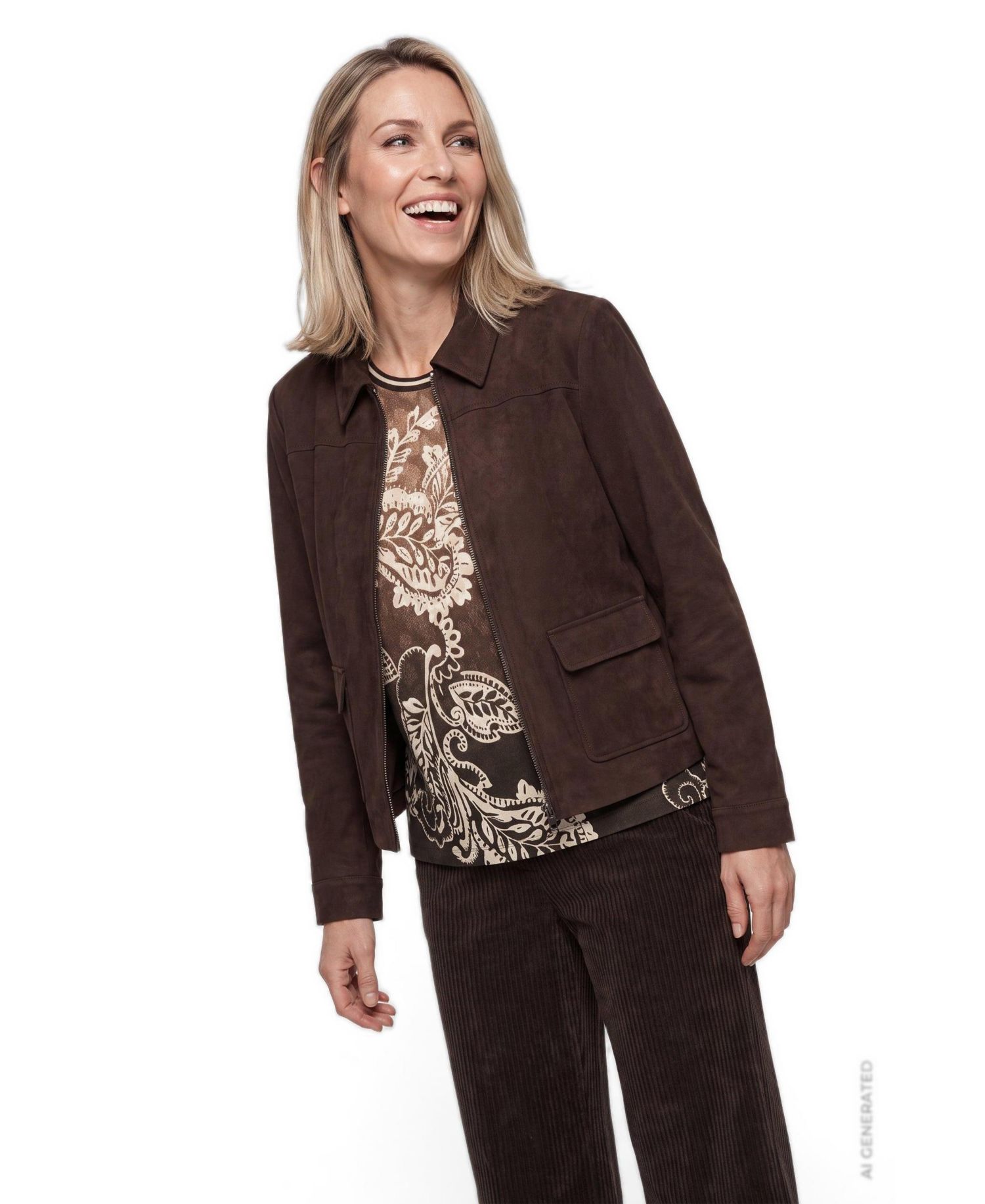 Women's Fitted Zip Faux Suede Jacket