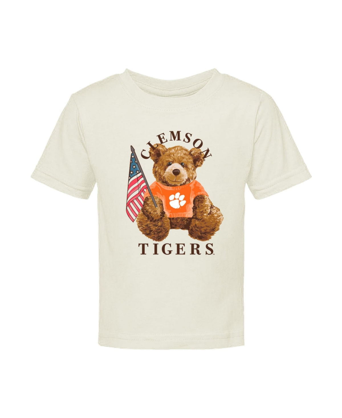 Image One Baby Boys' and Girls' Clemson Tigers All-American Teddi Patriotic Bear Crewneck T-Shirt - Cream