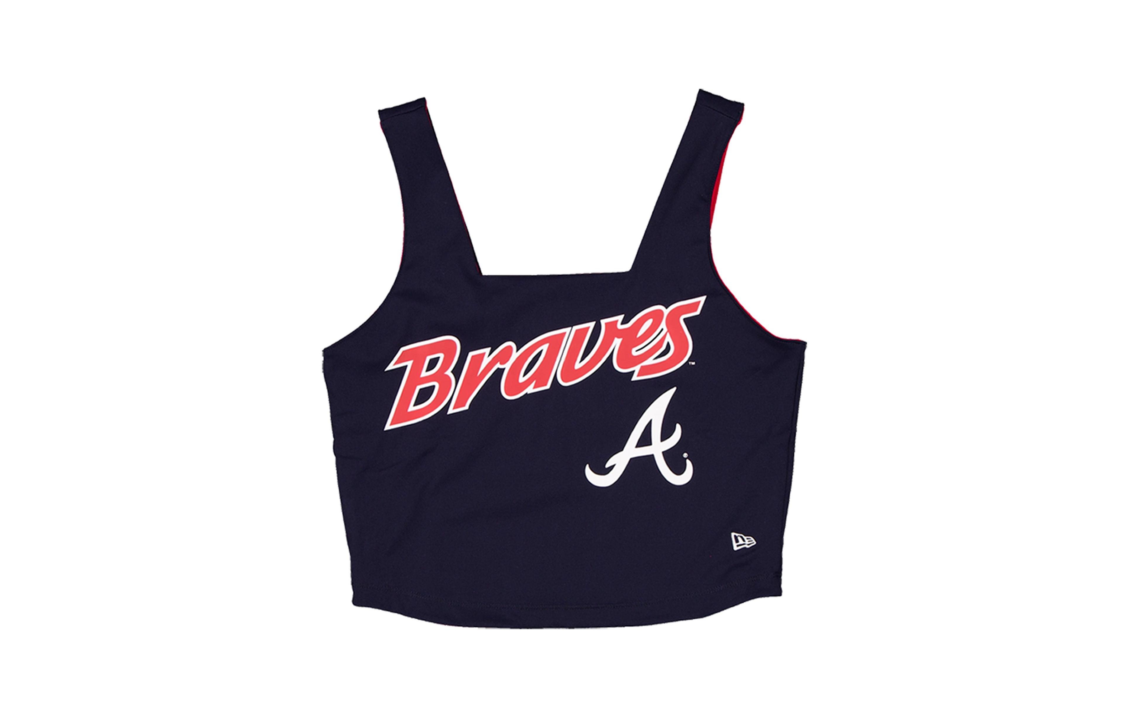 New Era Women's Navy Atlanta Braves Reversible Cropped Sport Classics Tank Top