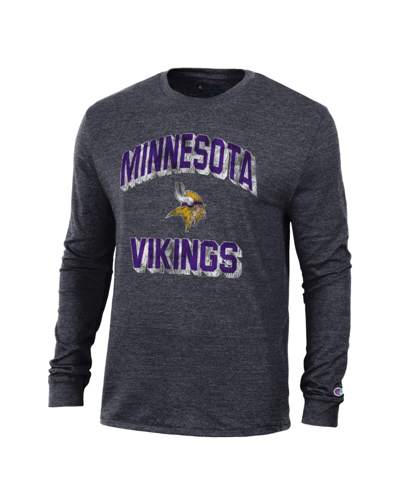 Мужская футболка Champion Heather Black Minnesota Vikings Ultimate Tri-Blend Long Sleeve — фото 2