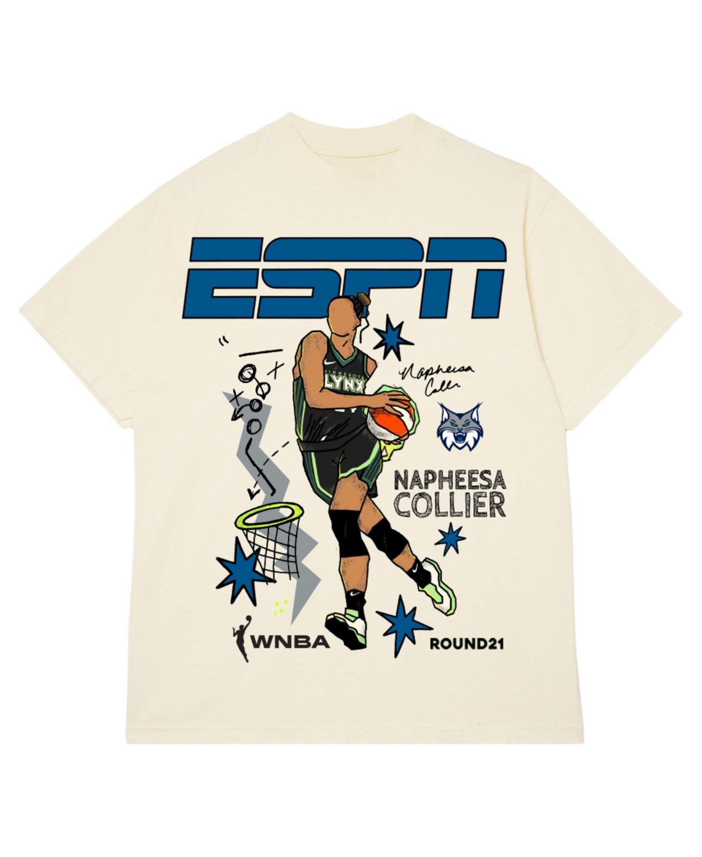 Футболка Round21 Napheesa Collier Cream Minnesota Lynx Espn Player Graphic — фото 1