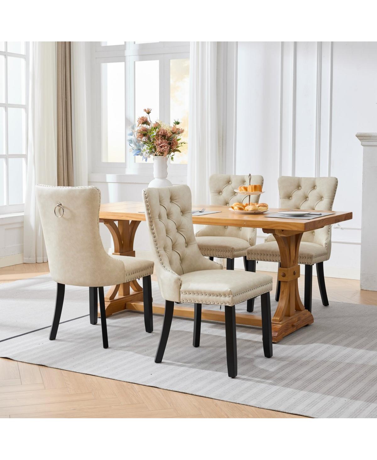Maison Boucle Upholstered Dining Side Chairs Set of 4, Faux Leather, Nailhead Trim, Solid Wood Frame