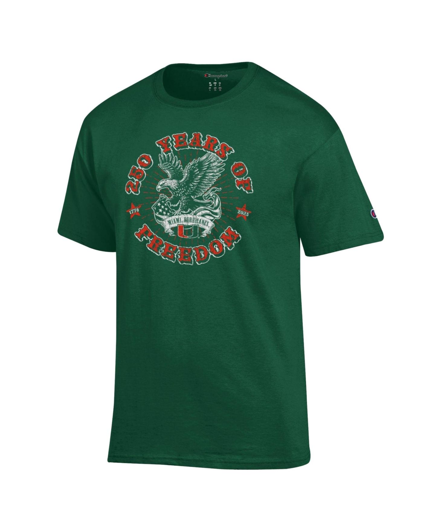 Мужская футболка Champion Green Miami Hurricanes Americana 250 Years of Freedom Tonal — фото 2