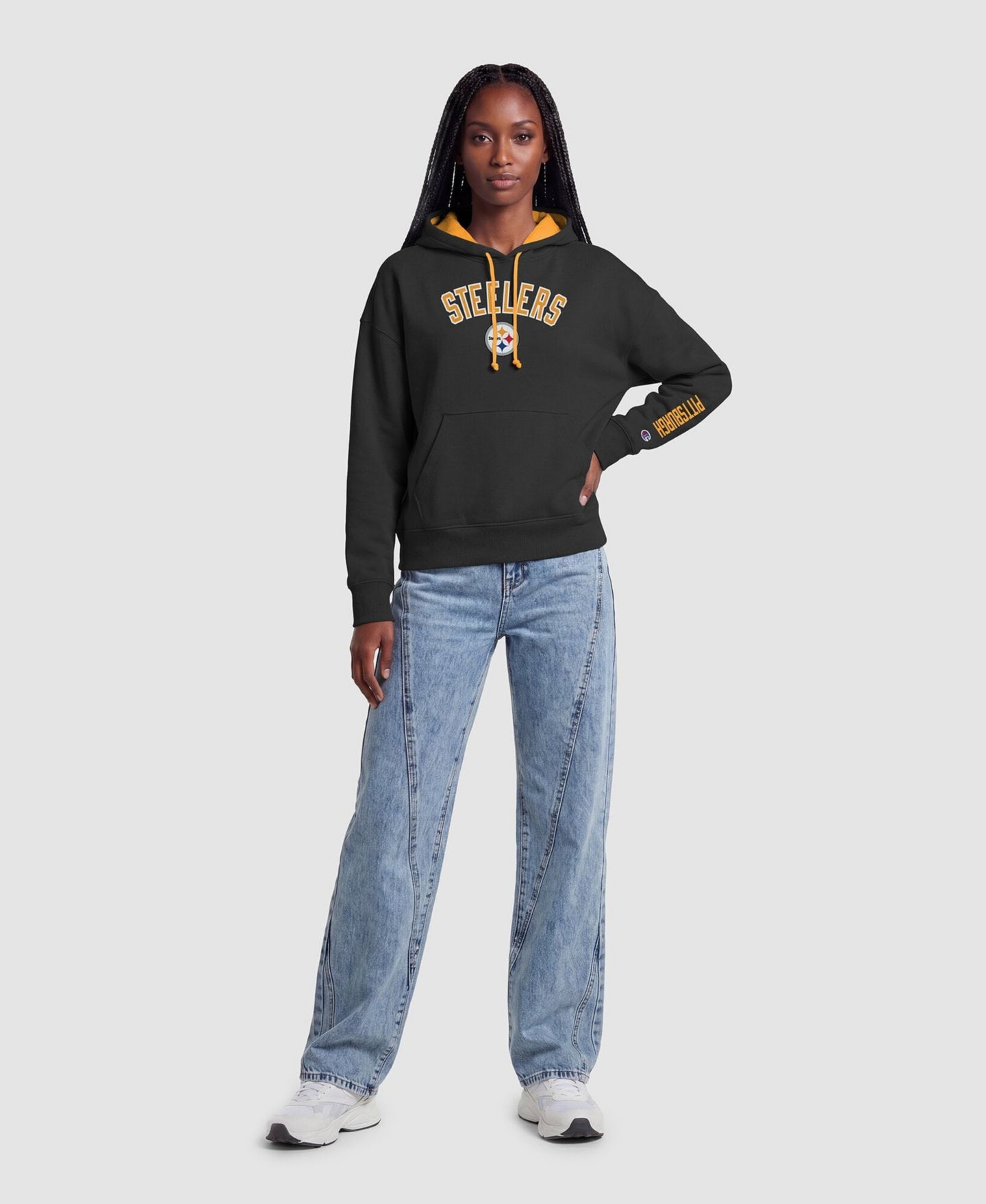 Женское худи Champion Black/Gold Pittsburgh Steelers Contrast Liner — фото 3