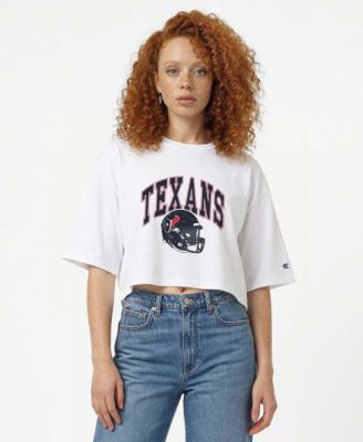 Women's  White Houston Texans Boyfriend Cropped T-Shirt