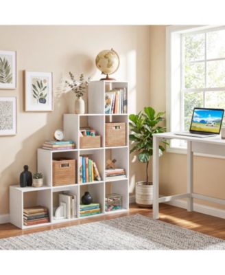 4-Tier Bookshelf, 10-Cube Stepped Open Bookcase with Anti-Tip Kits for Office