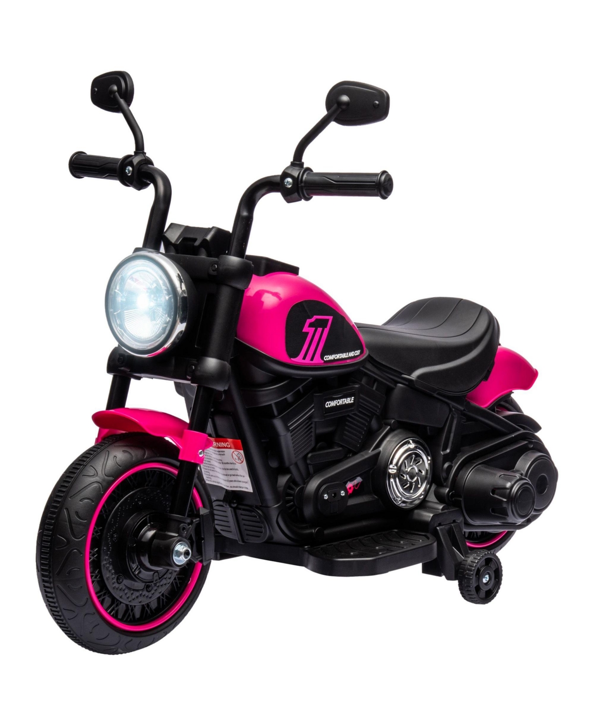 Sevorley 6V Kids Ride-On Motorcycle with Training Wheels and Led Lights, Ages 18-36 Months - Pink