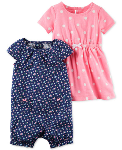 Carter's 2-Pc. Dot-Print Dress & Floral-Print Romper Set, Baby Girls (0-24 months)