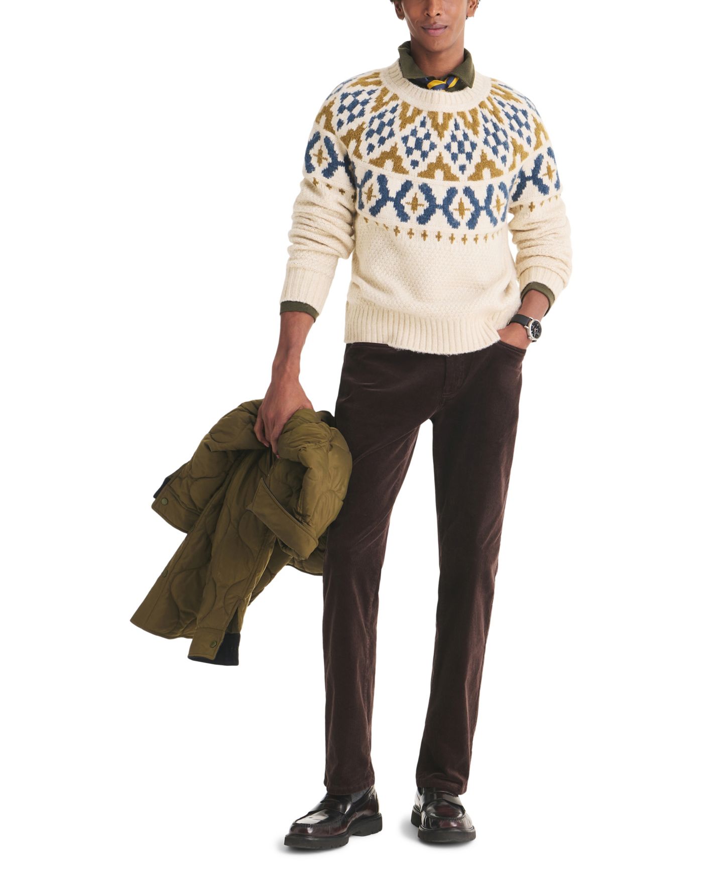 Мужской свитер Nautica Fair Isle Raglan Crewneck, цвет: Натуральный — фото 2