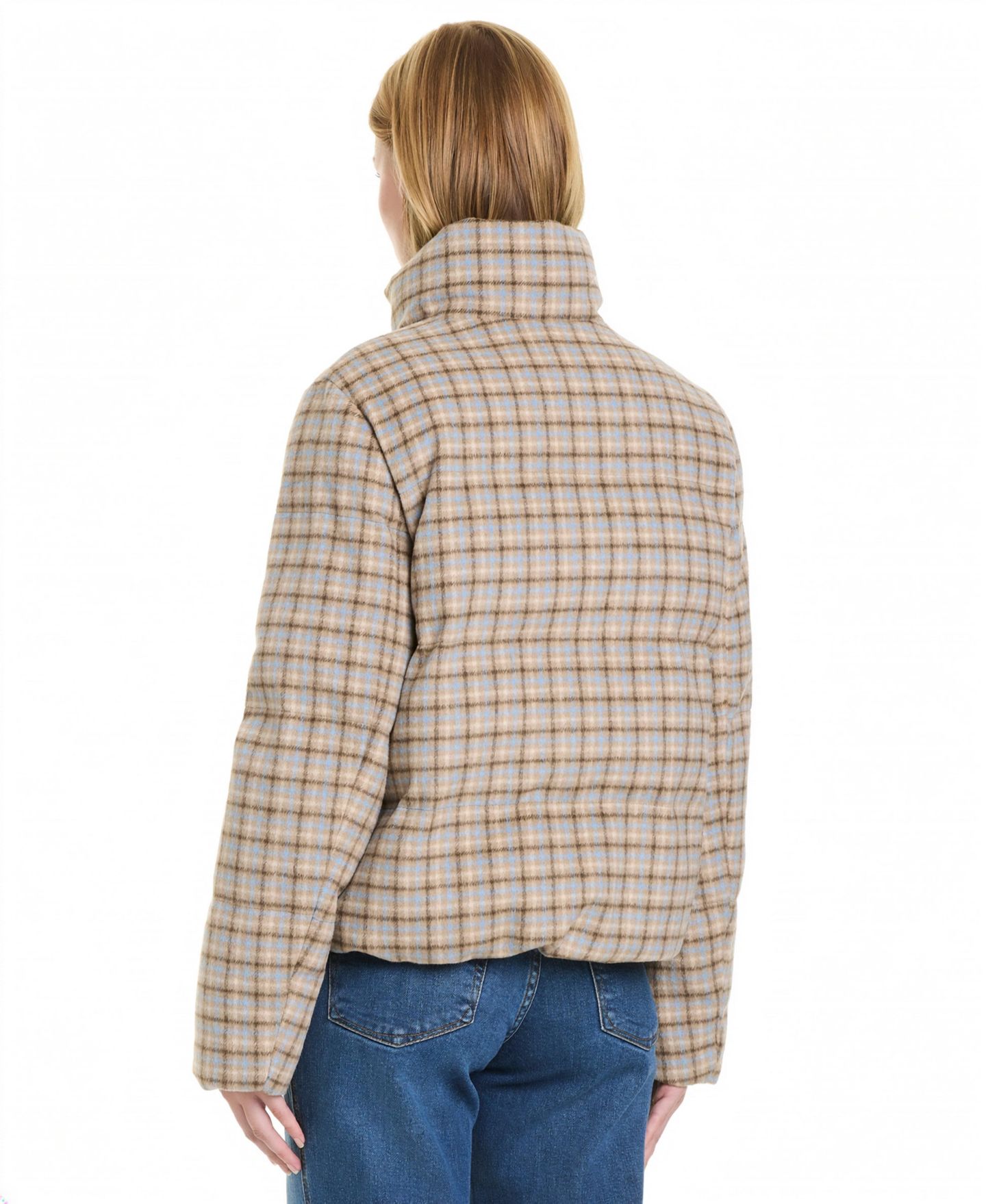 Женская куртка Sanctuary Water-Resistant Cropped Plaid Puffer, цвет: Синий / Коричневый клетчатый — фото 2