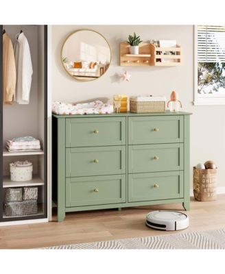 Modern 6 Drawer Dresser, 47.2 Inch Wide Wooden Chest, Metal Knobs, Deep Storage Organizer for Bedroom Closet Nursery Living Room Entryway