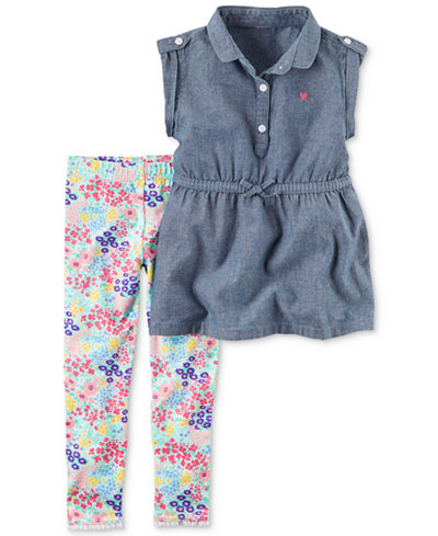 Carter's 2-Pc. Chambray Tunic & Floral-Print Leggings Set, Baby Girls (0-24 months)