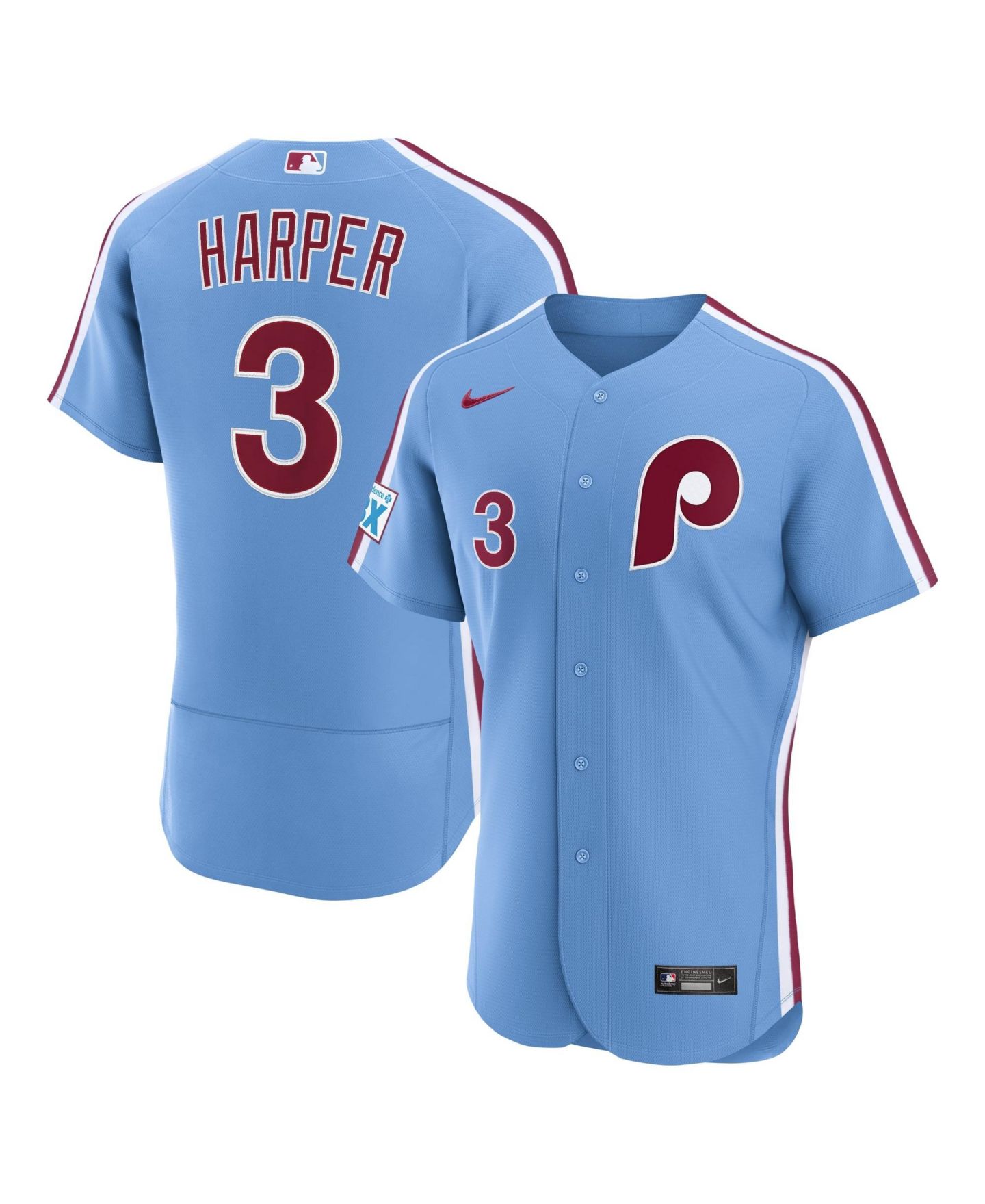 Мужской топ Nike Bryce Harper Light Blue Philadelphia Phillies Alternate Authentic Sponsor Patch Jersey — фото 1