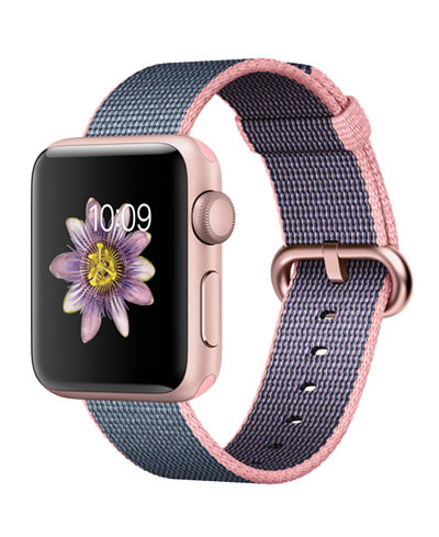 Apple Watch Series 2 38mm Rose Gold Aluminum Case with Light Pink/Midnight Blue Woven Nylon Band