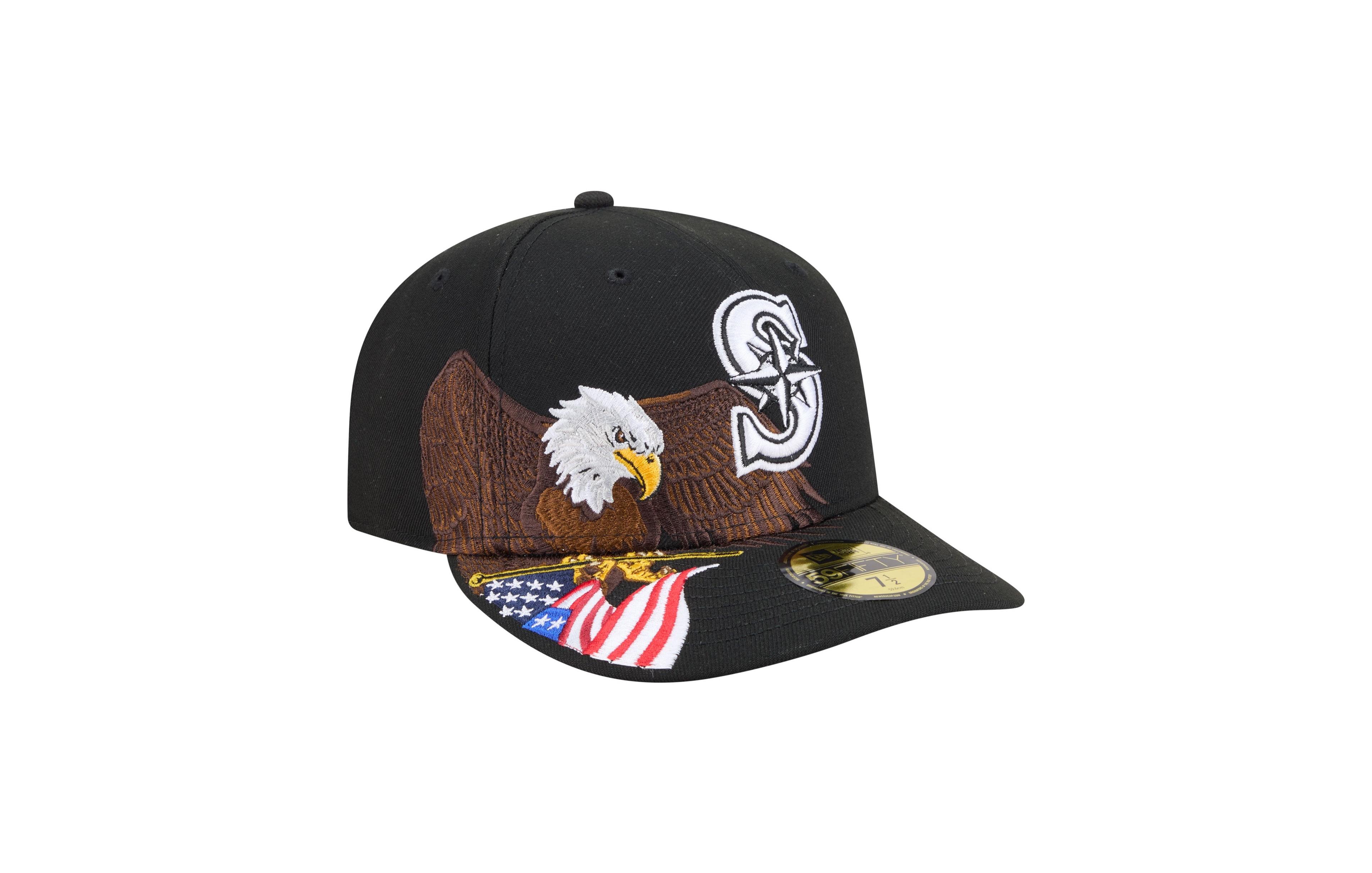 New Era Men's Black Seattle Mariners Americana Bald Eagle Pre-Curved 59FIFTY Fitted Hat