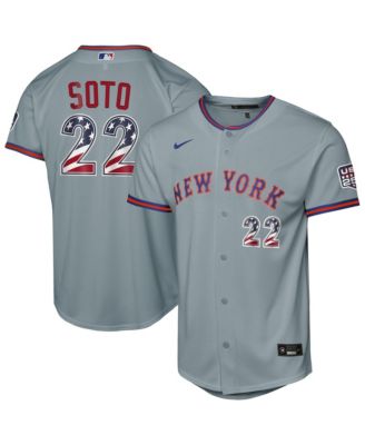 Big Boys and Girls Juan Soto Gray New York Mets USA 250 Fourth of July Road Replica Jersey