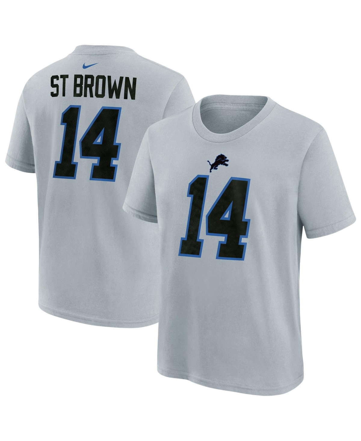 Nike Big Boys and Girls Amon-Ra St. Brown Silver Detroit Lions 2026 Rivalries Collection Name & Number T-Shirt