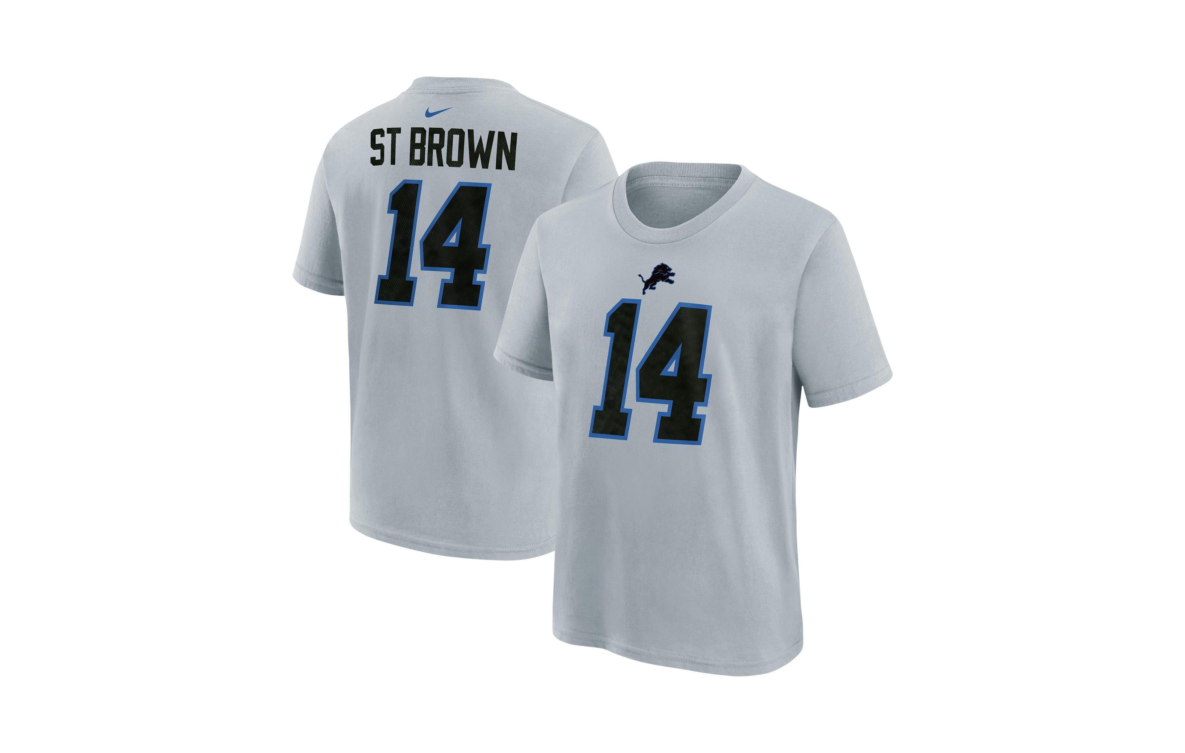 Nike Big Boys and Girls Amon-Ra St. Brown Silver Detroit Lions 2026 Rivalries Collection Name & Number T-Shirt