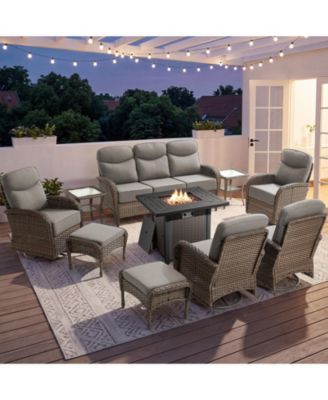 10-Piece Patio Furniture Set, Outdoor Wicker Conversation Set with Swivel Rocking Chairs, Sofa and 6inch Waterproof Cushions