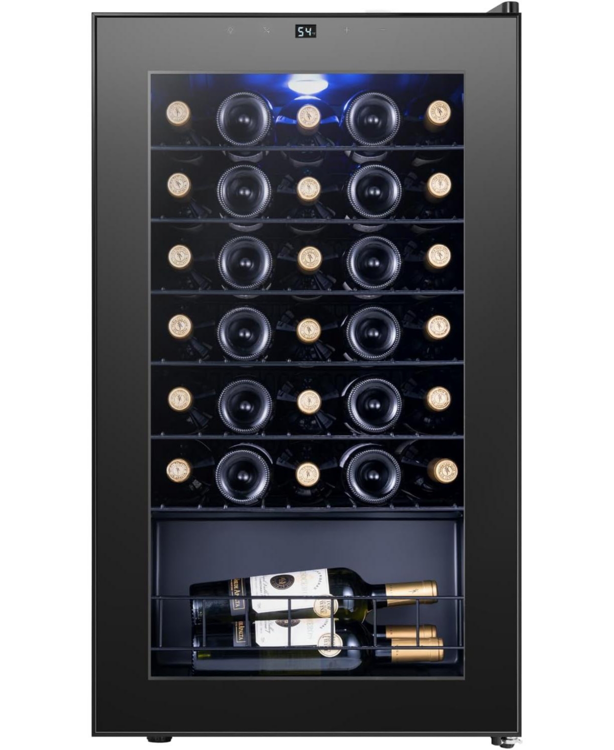 Yeego Mini Wine Cooler 34 Bottles Small Fridge With Glass Door Movable Rack 37-65degree Tabletop Built-in Under Counter Portable For Home and Office