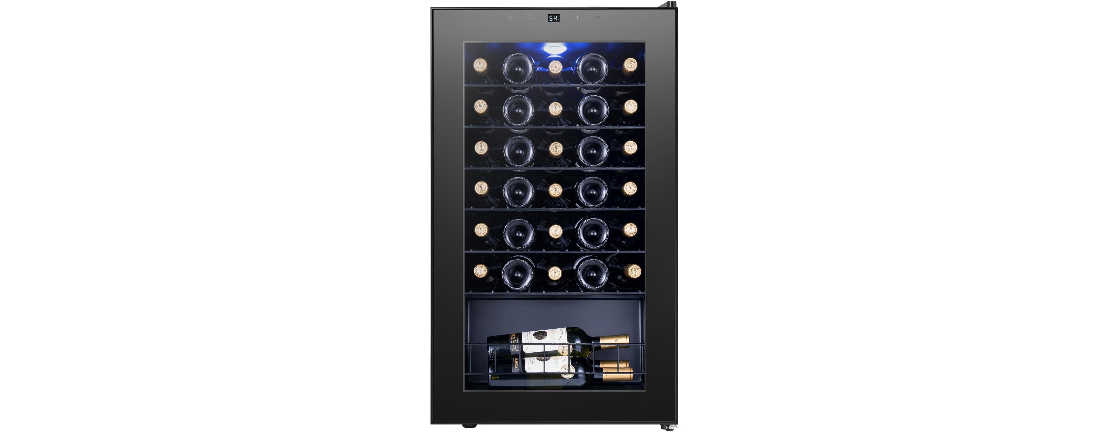 Yeego Mini Wine Cooler 34 Bottles Small Fridge With Glass Door Movable Rack 37-65degree Tabletop Built-in Under Counter Portable For Home and Office