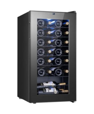 Mini Wine Cooler 28 Bottles Small Fridge With Glass Door Movable Rack 37-65degree Tabletop Built-in Under Counter Portable For Home and Office